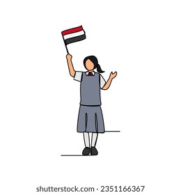 Eine durchgehende Zeichnung der Schuluniform im Irak mit weißem Hintergrund. Modebildungsdesign im einfachen linearen Stil. Bildungsdesign Konzept, Vektorgrafik.
