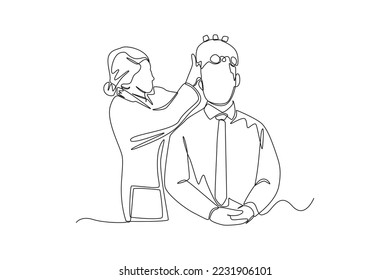 Una línea continua de los científicos probando nuevos equipos de laboratorio.
concepto científico. Ilustración gráfica vectorial de diseño de líneas simples. Laboratorio.