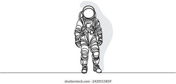 One continuous line drawing of a scientist astronaut. Astronaut space traveler concept