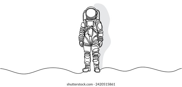 One continuous line drawing of a scientist astronaut. Astronaut space traveler concept