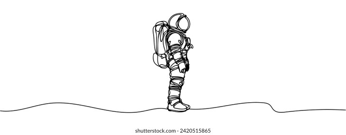 Un dibujo de línea continua de un astronauta científico. Concepto de viajero espacial astronauta
