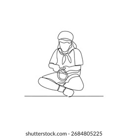 One continuous line drawing of Scout Children activity vector illustration. Scout children theme design concept in simple linear continuous line. Great design for Scout event and social campaign.