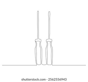 One continuous line drawing of screwdriver. Single line of screwdriver vector illustration

