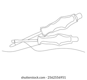 One continuous line drawing of screwdriver. Single line of screwdriver vector illustration

