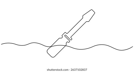 One continuous line drawing of screwdriver. Single line of screwdriver vector illustration, Single continuous line drawing of screw driver mechanics concept vector illustration, Screwdriver icon line