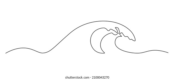 One continuous Line drawing of sea wave. Modern abstract seascape and concept for surf club in simple linear style. Editable stroke. Doodle vector illustration