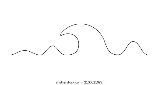 One continuous Line drawing of sea wave. Modern abstract seascape and concept for surf club in simple linear style. Doodle vector illustration