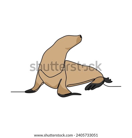 One continuous line drawing of Sea lion vector illustration. Delve into their unique features, like large flippers for both swimming and walking, long whiskers for sensing prey, and impressive vocal.