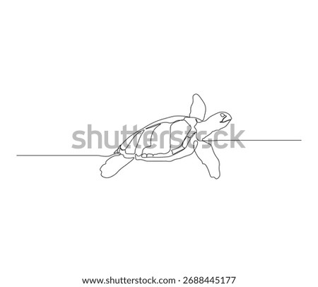 One continuous line drawing of sea turtle. single line sea creature concept. illustration of swimming sea turtle. editable outline