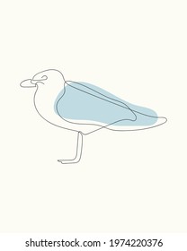 One continuous line drawing of a seagull. Hand-drawing line art. Vector illustration