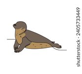 One continuous line drawing of Seal vector illustration. Seals have fascinating adaptations for their aquatic life, like flippers, blubber, and whiskers. Animal themes design for your asset design.