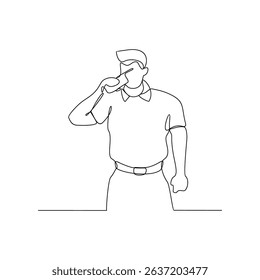 One continuous line drawing of a Security officer with alert and confident posture vector design illustration. Justice themes design in simple linear style concept. Suitable for your asset design.