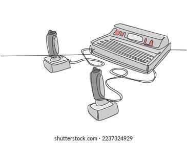 One continuous line drawing set of retro old classic console video game player machine with joystick. Vintage arcade game item concept single line draw design vector illustration graphic