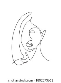 Una línea contínua dibujando belleza sexy mujer abstracta cara estilo minimalista. Concepto de moda femenina para camisetas, cosméticos, bolsos de té. Ilustración gráfica de diseño de trazos de línea única dinámica