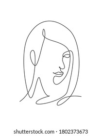 One continuous line drawing sexy beauty woman abstract face minimalist style. Female fashion concept for t-shirt, cosmetic, tote bag print. Dynamic single line draw design graphic vector illustration