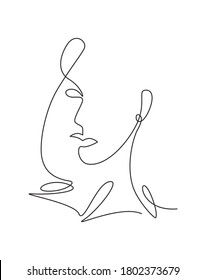 One continuous line drawing sexy beauty woman abstract face minimalist style. Female fashion concept for t-shirt, cosmetic, tote bag print. Dynamic single line draw design graphic vector illustration