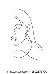One continuous line drawing sexy beauty woman abstract face minimalist style. Female fashion concept for t-shirt, cosmetic, tote bag print. Dynamic single line draw design graphic vector illustration