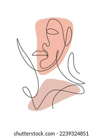 One continuous line drawing sexy beauty woman abstract face minimalist style. Female fashion concept for t-shirt, cosmetic, tote bag print. Dynamic single line draw design graphic vector illustration