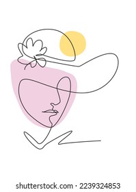 One continuous line drawing sexy beauty woman abstract face wear elegance hat minimalist style. Female fashion concept for t-shirt, tote bag print. Single line draw design graphic vector illustration