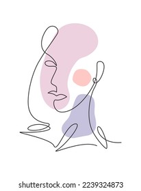 One continuous line drawing sexy beauty woman abstract face minimalist style. Female fashion concept for t-shirt, cosmetic, tote bag print. Dynamic single line draw design graphic vector illustration