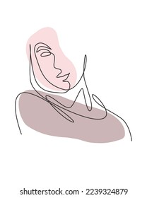 One continuous line drawing sexy beauty woman abstract face minimalist style. Female fashion concept for t-shirt, cosmetic, tote bag print. Dynamic single line draw design graphic vector illustration