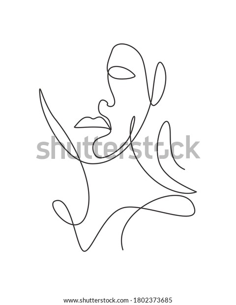 One Continuous Line Drawing Sexy Beauty Woman Abstract Face Minimalist