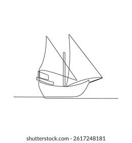 One continuous line drawing of Ship vehicle vector design illustration. Modern and traditional sea vehicle design in simple linear style concept. Ship design for your asset and educational purpose.