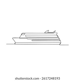 One continuous line drawing of Ship vehicle vector design illustration. Modern and traditional sea vehicle design in simple linear style concept. Ship design for your asset and educational purpose.