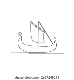 One continuous line drawing of Ship vehicle vector design illustration. Modern and traditional sea vehicle design in simple linear style concept. Ship design for your asset and educational purpose.