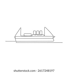 One continuous line drawing of Ship vehicle vector design illustration. Modern and traditional sea vehicle design in simple linear style concept. Ship design for your asset and educational purpose.