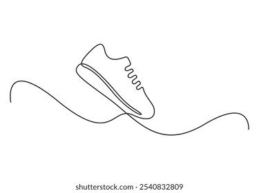 One continuous line drawing of shoe. Sneakers a sport shoes for hand drawing minimalism design. Sketch sneakers for your creativity isolated on white background vector illustration