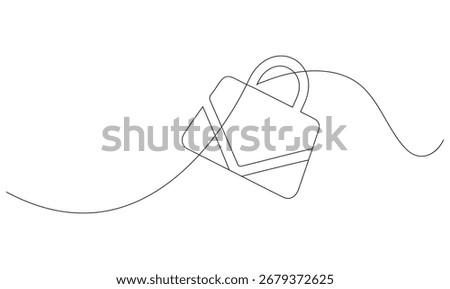 One continuous line drawing of a shopping bag perfect for logos, posters, banners, or minimalist branding