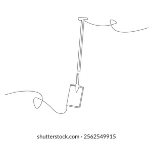 One continuous line drawing of shovel. Single line of shovel vector illustration

