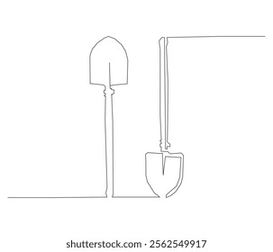 One continuous line drawing of shovel. Single line of shovel vector illustration
