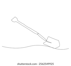 One continuous line drawing of shovel. Single line of shovel vector illustration
