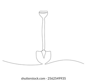 One continuous line drawing of shovel. Single line of shovel vector illustration
