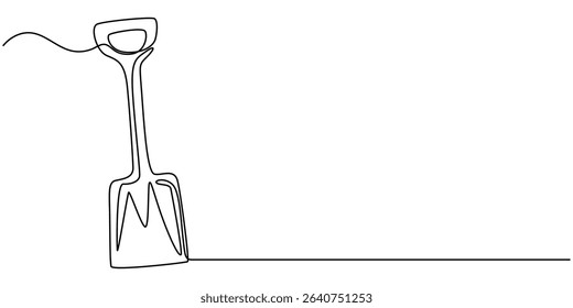 One Continuous Line Drawing of Shovel Icon. Single Line Vector Illustration, Continuous line drawing of shovel. Shovel linear icon. One line drawing background. Vector illustration. Shovel continuous