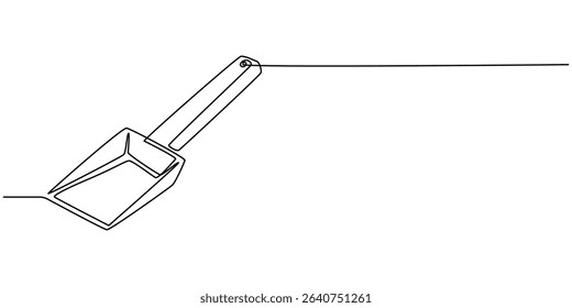One Continuous Line Drawing of Shovel Icon. Single Line Vector Illustration, Continuous line drawing of shovel. Shovel linear icon. One line drawing background. Vector illustration. Shovel continuous