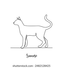 One continuous line drawing of Siamese vector illustration. Type of Cat themes design concept with simple linear style vector. Cats are domesticated mammals, loyalty and companionship to humans.