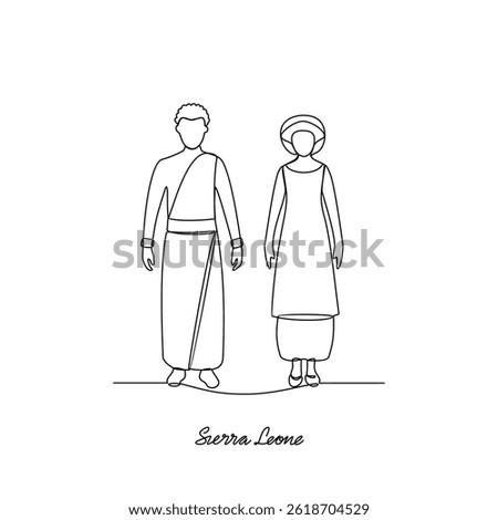 One continuous line drawing of Sierra Leone country couple clothes vector illustration. African traditional clothes concept in simple linear style. Fashion and beauty for educational and asset purpose