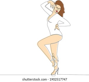 One continuous line drawing. Silhouette of a woman with painted skin. Minimalism in drawing. Vector illustration.