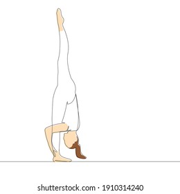 One continuous line drawing. Silhouette of a gymnastics athlete with painted skin stands on one leg. Vector illustration.