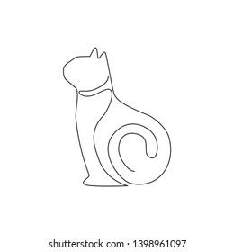 One continuous line drawing of simple cute cat kitten icon. Kitty mammals animal logo emblem vector concept. Trendy single line draw graphic design illustration
