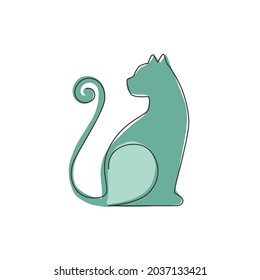 One continuous line drawing of simple cute cat kitten icon. Mammals animal logo emblem vector concept. Dynamic single line draw graphic design illustration