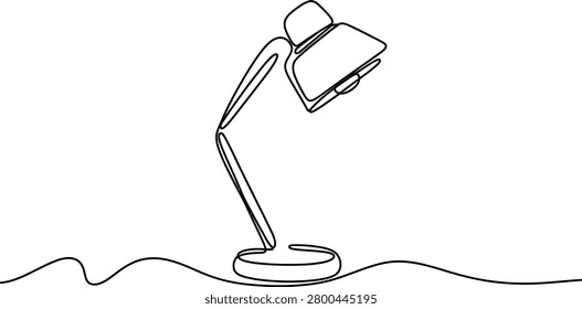 One continuous line drawing of a simple desk lamp for office work or reading at home showing a modern minimalist style design in a creative artistic way Vector, illustration