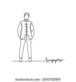 One continuous line drawing of Singapore signature themes design vector illustration. Singapore national clothes in simple linear style vector concept. Good design for tourism and travel campaign.