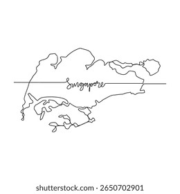 One continuous line drawing of Singapore signature themes design vector illustration. Singapore map in simple linear style vector concept. Good design illustration for tourism and travel campaign.