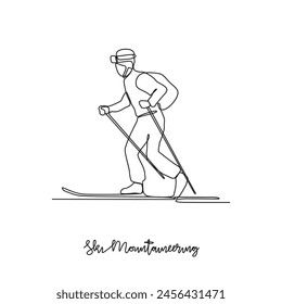 One continuous line drawing of ski mountaineering sports vector illustration. ski mountaineering sports design in simple linear continuous style vector concept. Sports themes design for your asset 