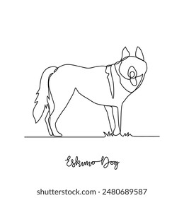 Una línea continua de dibujo de Ilustración vectorial de perro esquimal. Tipo de concepto de diseño de temas de perro con Vector de estilo lineal simple. Los perros son mamíferos domesticados, lealtad y compañerismo a los humanos.