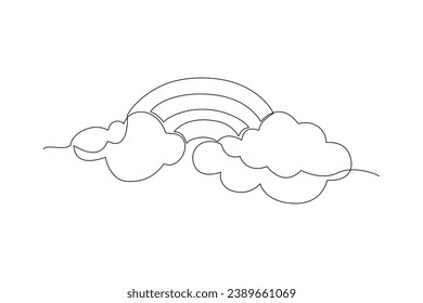One continuous line drawing of Sky clouds white. Clouds concept. Doodle vector illustration in simple linear style.